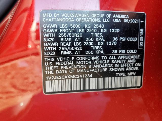 1V2JE2CAXMC241234 - 2021 VOLKSWAGEN ATLAS CROS SE RED photo 12