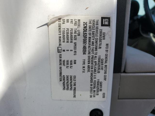 2CNDL63F666148094 - 2006 CHEVROLET EQUINOX LT WHITE photo 12