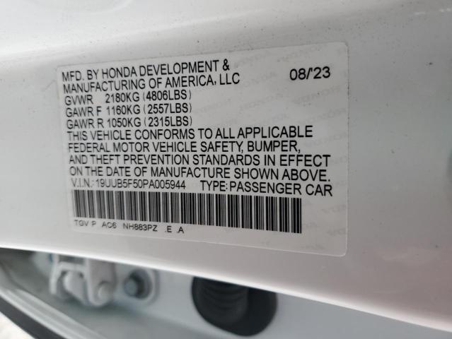 19UUB5F50PA005944 - 2023 ACURA TLX TECH A WHITE photo 12