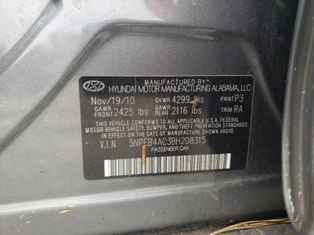 5NPEB4AC3BH208315 - 2011 HYUNDAI SONATA GLS GRAY photo 12