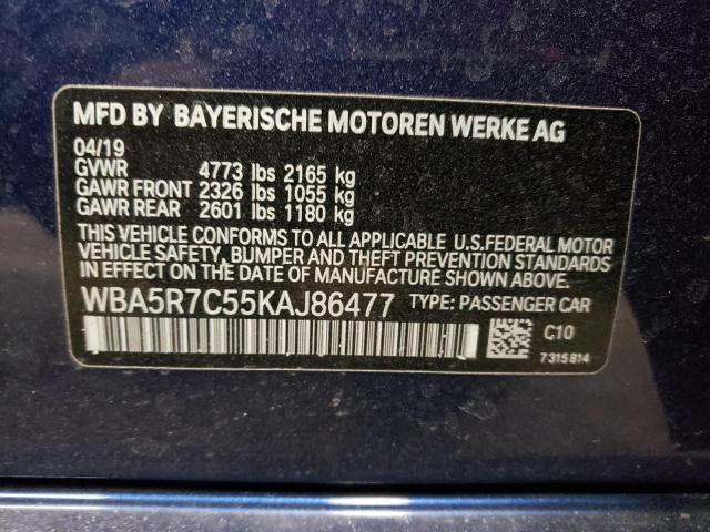 WBA5R7C55KAJ86477 - 2019 BMW 3 SERIES BLUE photo 12