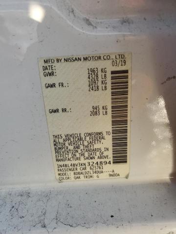 1N4BL4BV3KN324894 - 2019 NISSAN ALTIMA S WHITE photo 13