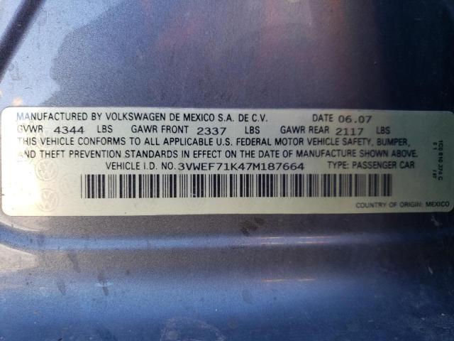 3VWEF71K47M187664 - 2007 VOLKSWAGEN JETTA WOLFSBURG 灰色 照片 13