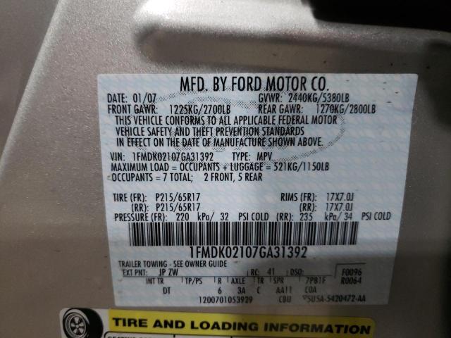 1FMDK02107GA31392 - 2007 FORD FREESTYLE SEL SILVER photo 13