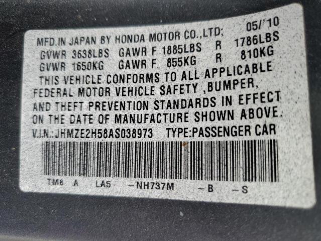 JHMZE2H58AS038973 - 2010 HONDA INSIGHT LX GRAY photo 12