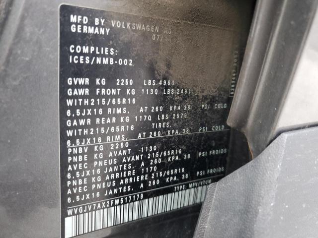 WVGJV7AX2FW517179 - 2015 VOLKSWAGEN TIGUAN S GRAY photo 12