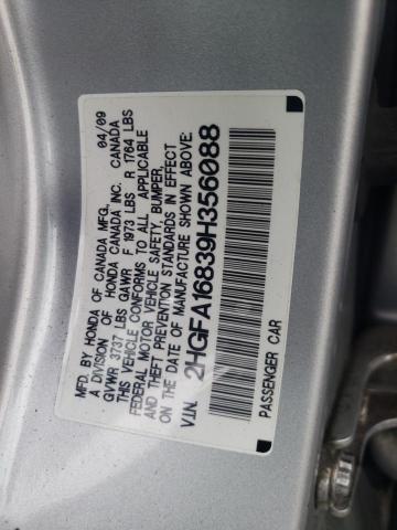 2HGFA16839H356088 - 2009 HONDA CIVIC EX SILVER photo 13