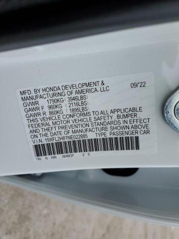19XFL2H81NE022885 - 2022 HONDA CIVIC SPORT 白色 照片 12