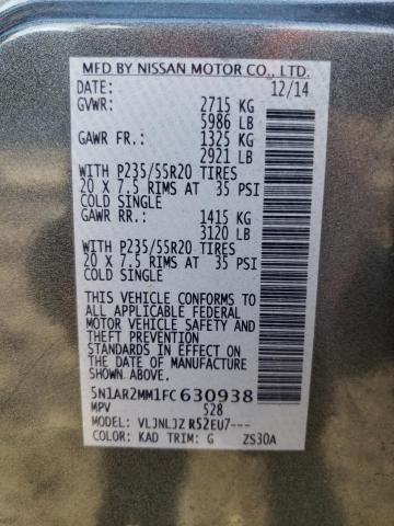 5N1AR2MM1FC630938 - 2015 NISSAN PATHFINDER S 灰色 照片 13