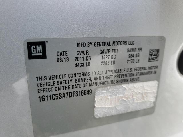 1G11C5SA7DF316649 - 2013 CHEVROLET MALIBU 1LT ვერცხლისფერი ფოტო 12