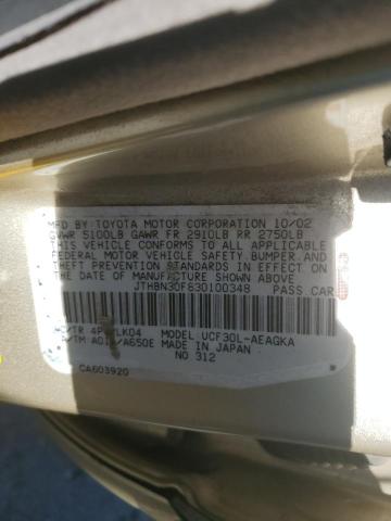 JTHBN30F830100348 - 2003 LEXUS LS 430 TAN photo 12