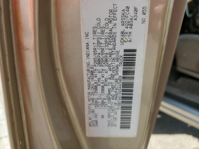 5TBBT441X4S443469 - 2004 TOYOTA TUNDRA ACCESS CAB SR5 TAN photo 13