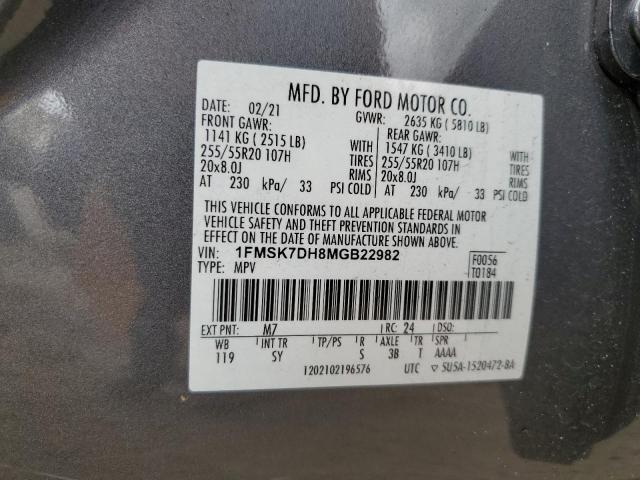 1FMSK7DH8MGB22982 - 2021 FORD EXPLORER XLT GRAY photo 13