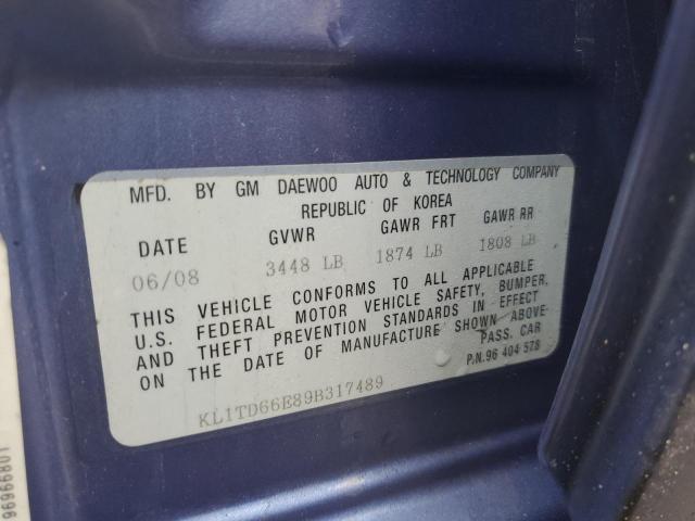 KL1TD66E89B317489 - 2009 CHEVROLET AVEO LS 蓝色 照片 12