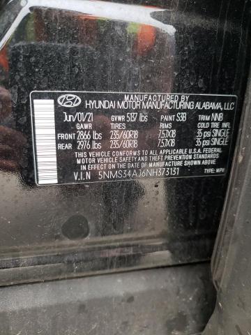 5NMS34AJ6NH373131 - 2022 HYUNDAI SANTA FE SEL Սև լուսանկար 14