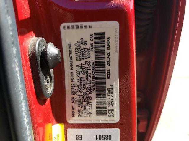 1NXBU4EE6AZ360047 - 2010 TOYOTA COROLLA BASE RED photo 12