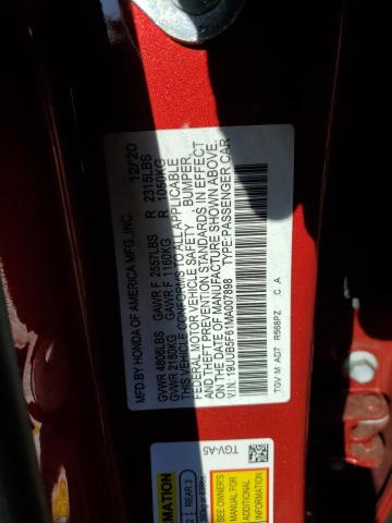 19UUB5F61MA007898 - 2021 ACURA TLX ADVANCE 红色 照片 12