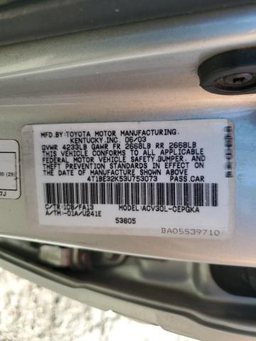 4T1BE32K53U753073 - 2003 TOYOTA CAMRY LE SILVER photo 12