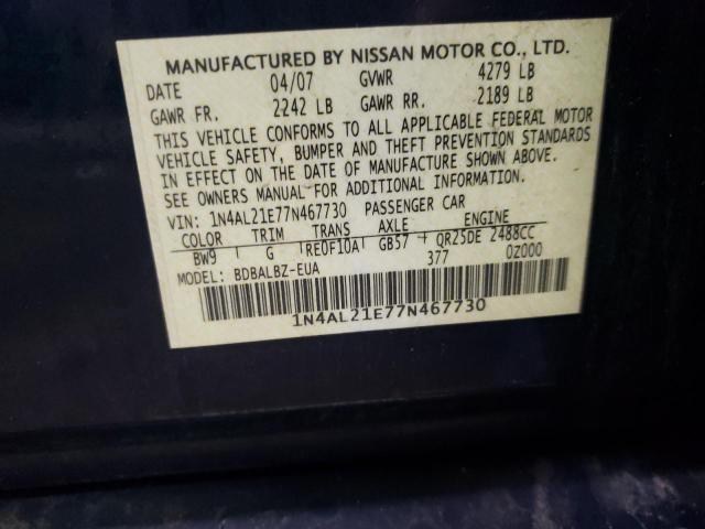 1N4AL21E77N467730 - 2007 NISSAN ALTIMA 2.5 BLUE photo 12