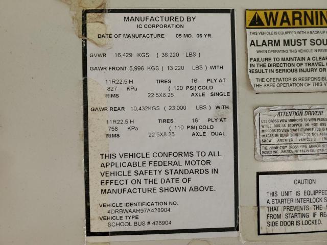 4DRBWAAR97A428904 - 2007 IC CORPORATION 3000 YELLOW photo 10