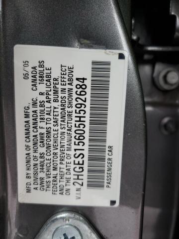 2HGES15605H592684 - 2005 HONDA CIVIC LX SILVER photo 12