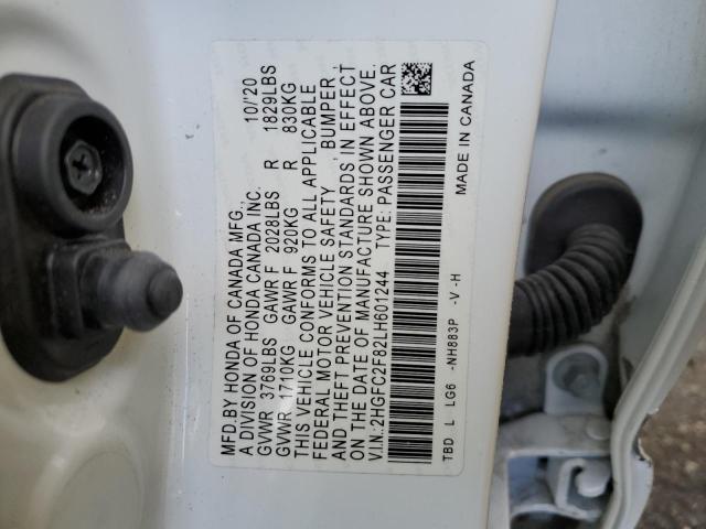 2HGFC2F82LH601244 - 2020 HONDA CIVIC SPORT 白色 照片 13