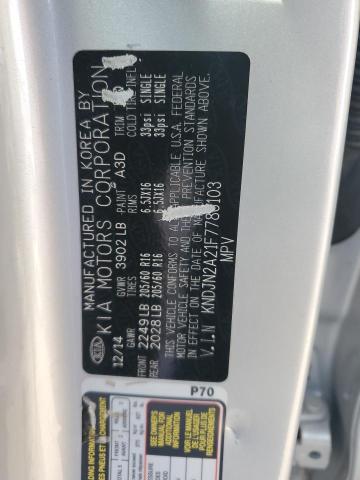 KNDJN2A21F7786103 - 2015 KIA SOUL SILVER photo 12