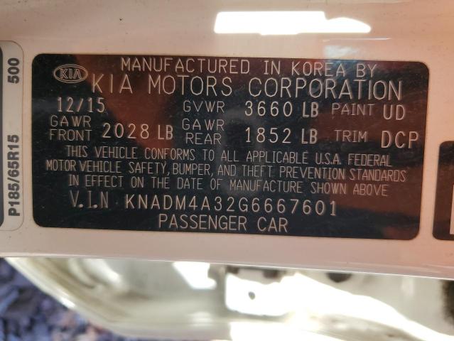 KNADM4A32G6667601 - 2016 KIA RIO LX WHITE photo 13