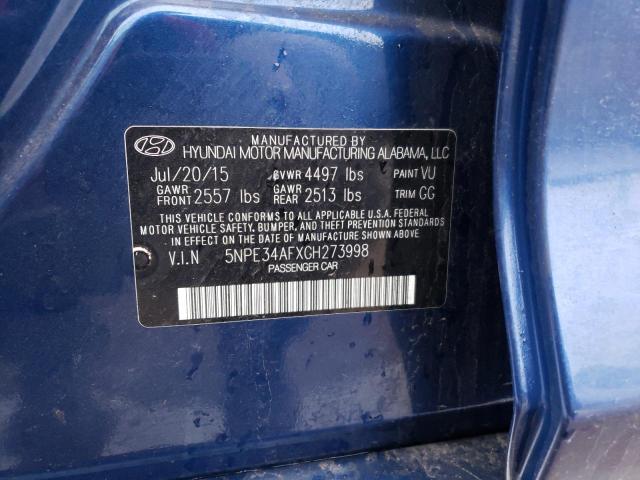 5NPE34AFXGH273998 - 2016 HYUNDAI SONATA SPORT BLUE photo 12