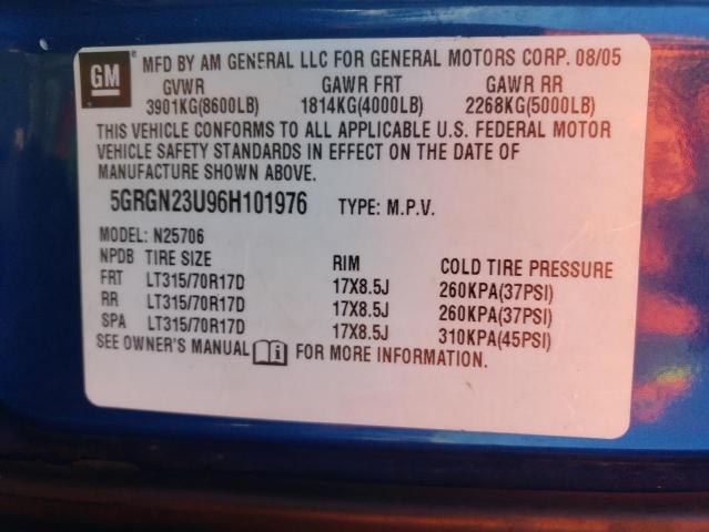 5GRGN23U96H101976 - 2006 HUMMER H2 BLUE photo 13