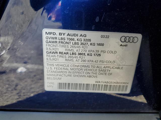 WA1VABGE0NB033604 - 2022 AUDI E-TRON CHRONOS BLUE photo 13