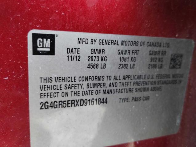 2G4GR5ERXD9161844 - 2013 BUICK REGAL RED photo 10