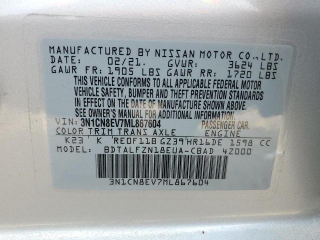 3N1CN8EV7ML867604 - 2021 NISSAN VERSA SV SILVER photo 12