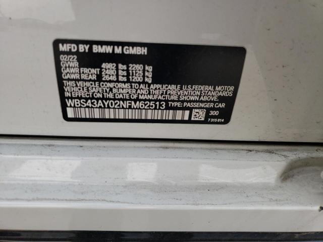 WBS43AY02NFM62513 - 2022 BMW M3 COMPETITION თეთრი ფოტო 13