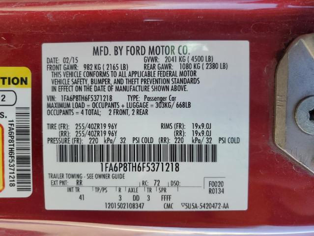 1FA6P8TH6F5371218 - 2015 FORD MUSTANG BURGUNDY photo 12