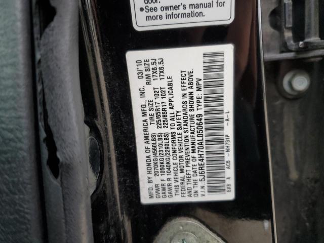 5J6RE4H70AL050649 - 2010 HONDA CR-V EXL BLACK photo 12