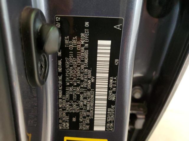 5TDZK3EH8DS096321 - 2013 TOYOTA HIGHLANDER BASE Қара фото 12