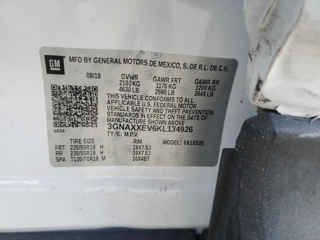 3GNAXXEV6KL134926 - 2019 CHEVROLET EQUINOX PREMIER WHITE photo 13