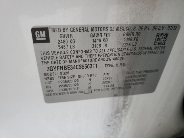 3GYFNBE34CS566311 - 2012 CADILLAC SRX PERFORMANCE COLLECTION Ақ фото 12