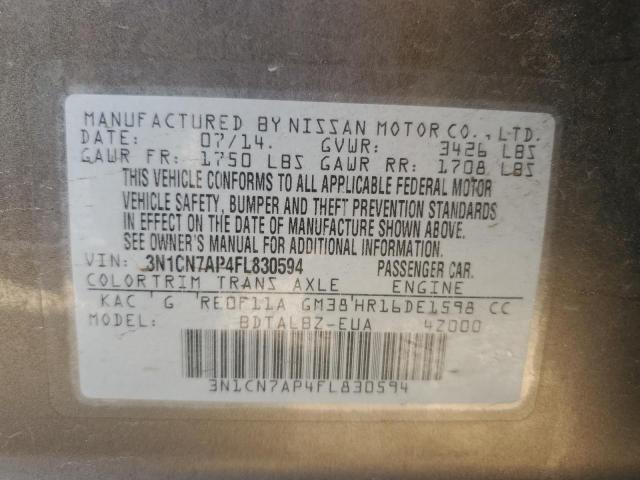 3N1CN7AP4FL830594 - 2015 NISSAN VERSA S GRAY photo 12