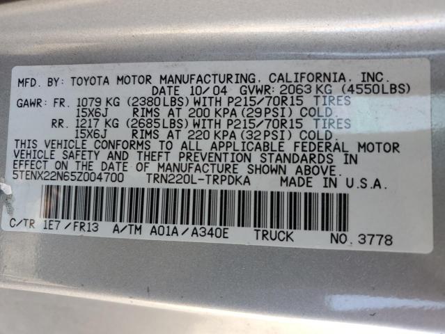 5TENX22N65Z004700 - 2005 TOYOTA TACOMA SILVER photo 13