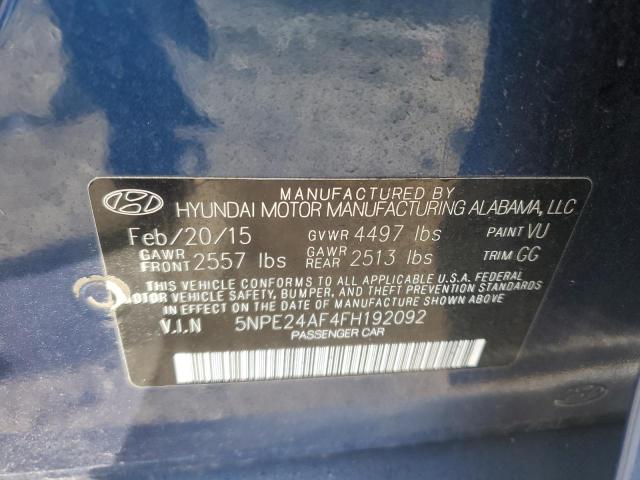 5NPE24AF4FH192092 - 2015 HYUNDAI SONATA SE BLUE photo 12