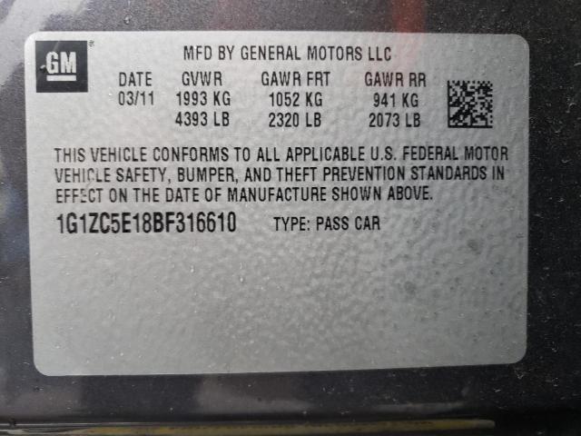 1G1ZC5E18BF316610 - 2011 CHEVROLET MALIBU 1LT 灰色 照片 12