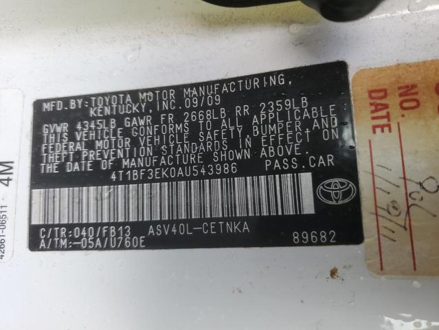 4T1BF3EK0AU543986 - 2010 TOYOTA CAMRY BASE WHITE photo 12