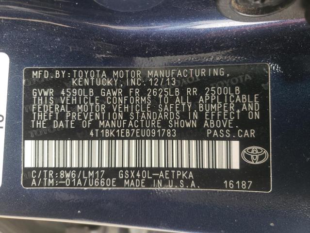 4T1BK1EB7EU091783 - 2014 TOYOTA AVALON BASE 蓝色 照片 12