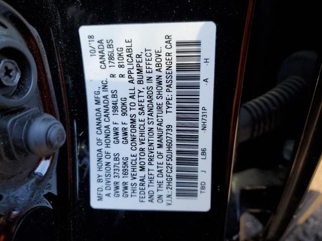 2HGFC2F50JH607739 - 2018 HONDA CIVIC LX BLACK photo 12