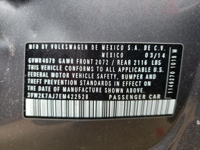 3VW2K7AJ7EM422528 - 2014 VOLKSWAGEN JETTA BASE GRAY photo 10