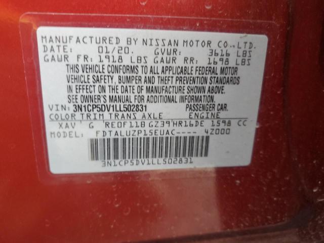 3N1CP5DV1LL502831 - 2020 NISSAN KICKS SR BURGUNDY photo 12