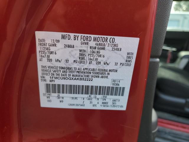 1FMCU9DGXAKB52222 - 2010 FORD ESCAPE XLT RED photo 13