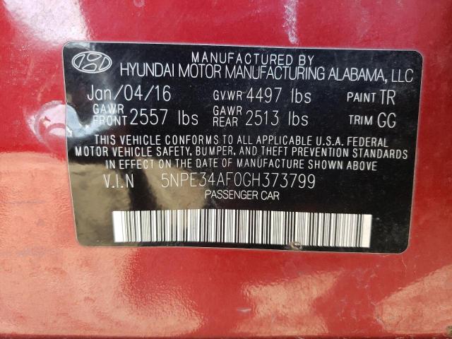 5NPE34AF0GH373799 - 2016 HYUNDAI SONATA SPORT RED photo 12